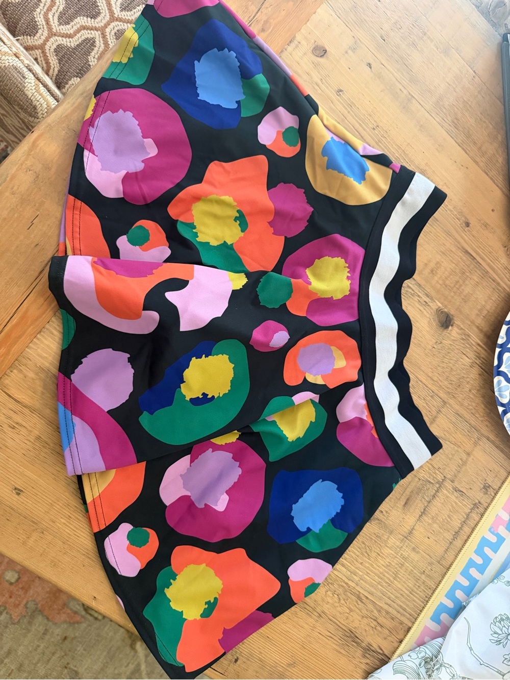 Women’s Black Circle Print Skater Skirt with Colorful Floral Spots